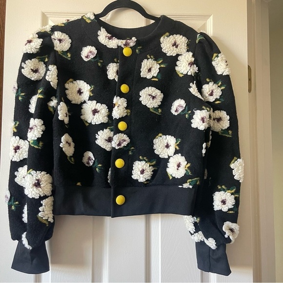 Sweater Top Button Front Black Floral 3D Print Crew Neck Size Fit Like L - Picture 1 of 11